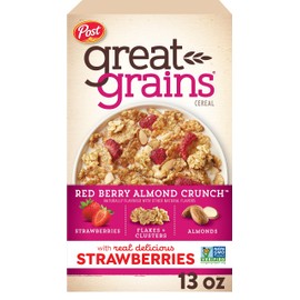 Great Grains Red Berry Almond Crunch Cereal, Strawberry Cereal with Granola Clusters and Sliced Almonds, Non-GMO Project Verified, 13 OZ Box