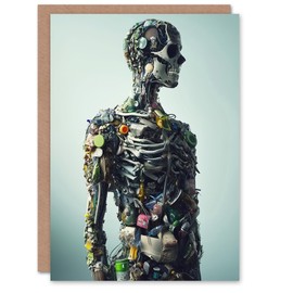 Artery8 Greeting Card Garbage Skeleton Recycling Conceptual Art Blank For Him Or Her Art Birthday Card