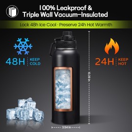 40 oz Insulated Water Bottle - Cold 48H & Hot 24H, Reusable Metal Water Bottle Hydro Cup with Paracord Handle Straw Spout Lids, Carrier Bag, Wide Mouth Thermal Mug for Sports Fitness Hiking
