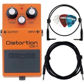Boss DS-1 Distortion Bundle with Gearlux Instrument Cable, Patch Cable, Picks, and Austin Bazaar Polishing Cloth