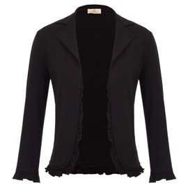 Women's Ruffle Open Shrug Cardigan Lightweight Work Blazer Jacket Black M