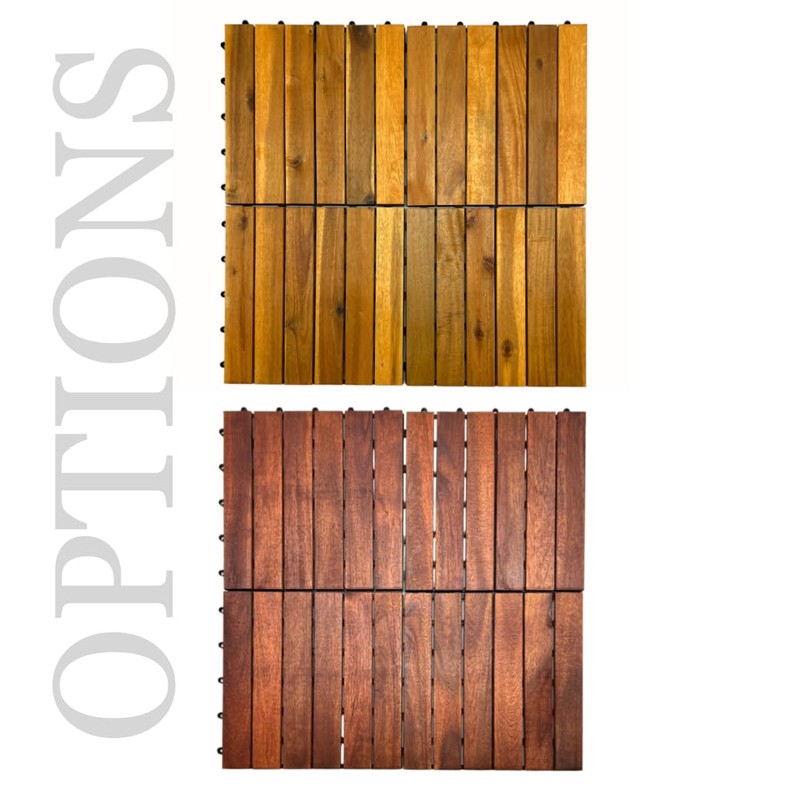 Patio Wise Acacia Hardwood Interlocking Patio Deck Tiles, 12" Easy