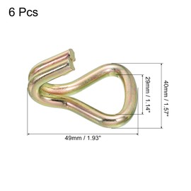 QUARKZMAN Ratchet Double J Hook, Load Capacity 2204 lbs, Zinc Colour for 1.1" Lashing Straps, Car, Truck, Trailer, Pack of 6