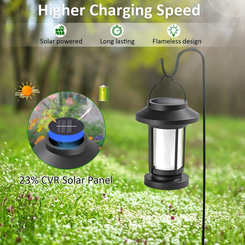 Derynome Solar Lantern Outdoor Lights, 4 Pack Upgraded Flickering Flameless