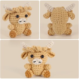 Complete Crochet Kit for Beginners - Highland Cow Crochets Kits, Include Video Tutorial, Instruction, Soft Yarn, Birthday Gift for Adults