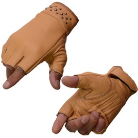 Milwaukee Leather MG7761 Women's Saddle Leather Gel Palm Fingerless Motorcycle Hand Gloves W/Stylish ‘Wrist Detailing’ - Medium