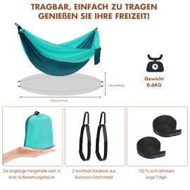 EDWINENE Outdoor Hängematte Camping Hängematten Reisehängematte 270x140 cm, ultraleichte tragbare Hängematte mit einer Kapazität von bis zu 300 kg, 210T Parachute-Nylon für Garten (HLL-2.7M)
