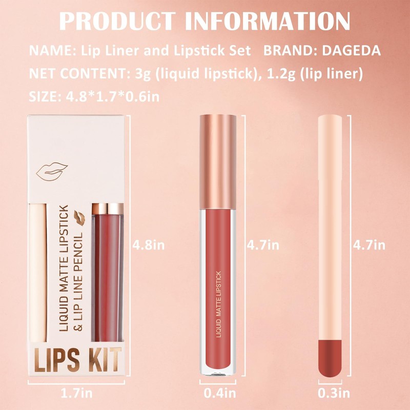 Prreal 2Pcs Lip Liner and Lipstick Makeup Set, Matte Liquid
