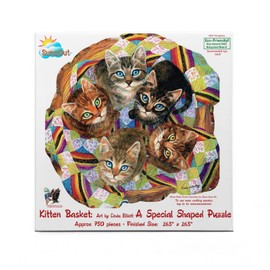 SUNSOUT INC - Kitten Basket - 750 pc Special Shape Jigsaw Puzzle by Artist: Linda Elliott - Finished Size 26.5" x 26.5" - MPN# 95023