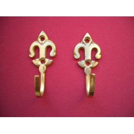 Brass Fleur De Lys Curtain Tie Back Hold Back Hooks x 2