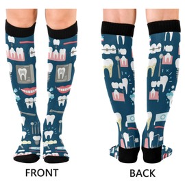 Compression Socks for Men and Women Circulation Wide Calf Knee High Socks Support for Running Medical Travel, Dental Seamless, 1 Pairs