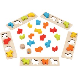 goki 56765 Game Animals Board: 24 x 7 x 0.5 cm, 32 Pieces, Wood, Colourful, 32-Piece (1 Set)