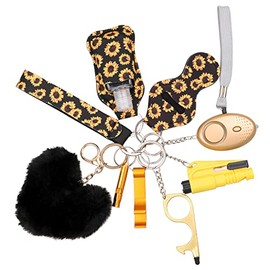 10PCS Accessories Keychain Set for Women with Safety Alarm Key Chain,Whistle and Wirstlet KeyChain Set(Yellow)