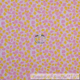 Riley Blake Designs BonEful Fabric FQ Cotton Quilt White Pink Orange Flower LEAF Dot Small Tiny Girl