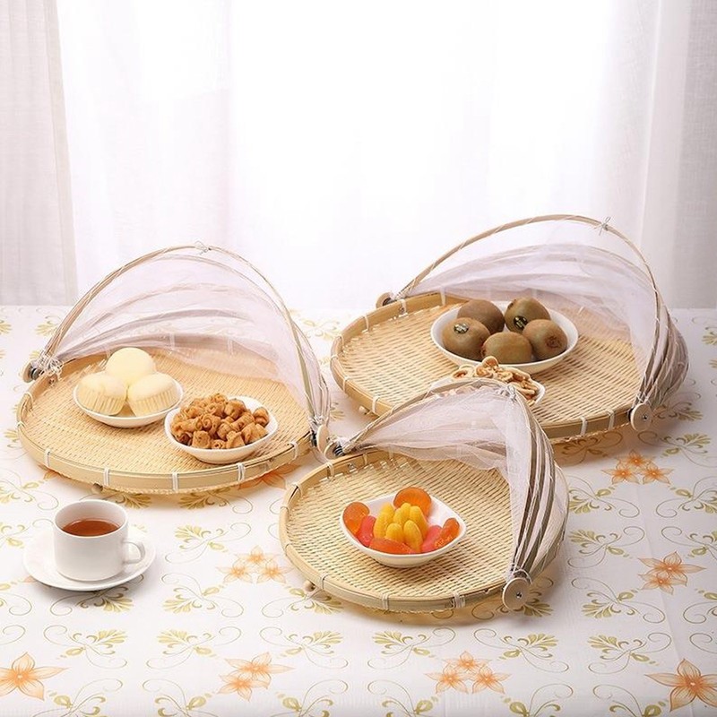 2Pcs Food Serving Tent Basket Fly Skeeter Insect Resistant Bamboo