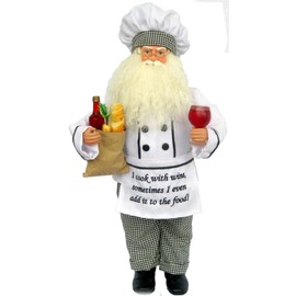 Santa's Workshop I Cook with Wine Santa Figurine, 18" Tall, Black/White