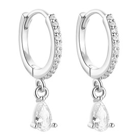 HSIXHAF 1 Pair of Earrings 925 Silver Hanging Women's Hoop Earrings with Pendant Zirconia Water Drops Bridal Earrings Jewellery Gifts for Weddings Birthday with Gift Box for Girlfriend Women Girls,