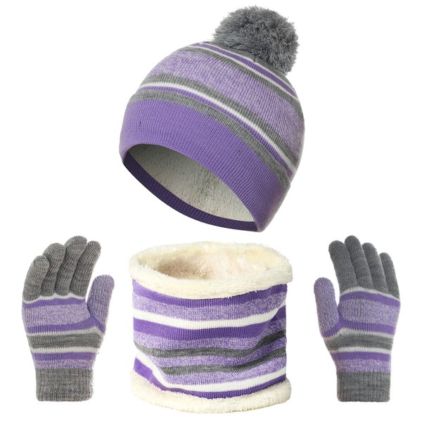 Kids Knitted Hat Scarf and Gloves Set, Toddler Winter Warm