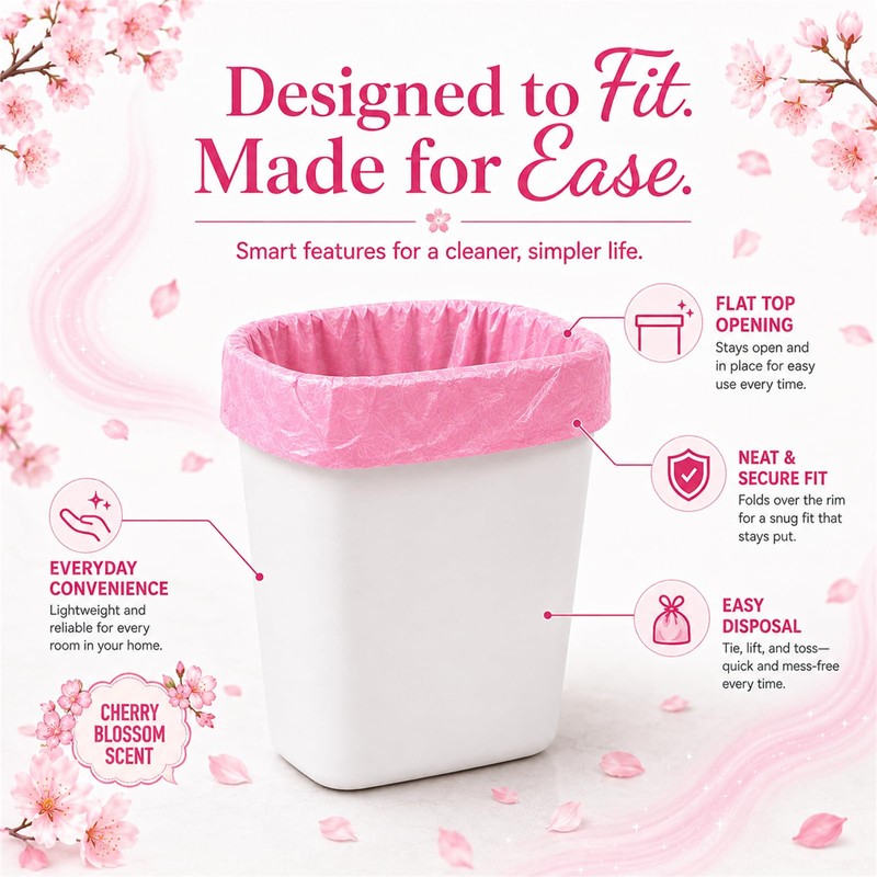 13 Gallon Trash Bags, Cherry Blossom Scented Small Garbage Bags,