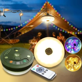 QSPORTPEAK Camping Lichterkette Aufrollbar, 3-in-1 Tragbare Wiederaufladbare LED Lichterkette mit 8 Beleuchtungsmodi, Wasserdichte Campinglampe Taschenlampe für Camping, Hof und Wandern