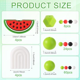 100pcs Watermelon Silicone Beads, Summer Multi Colored Silicone Loose Beads Hexagon Round Spacer Beads with Nylon Rope for DIY Craft Keychain Bracelets Necklace Jewelry Making
