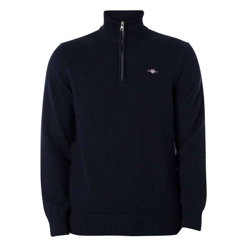 GANT Mens Cotton Half Zip Cream Sweater Navy M