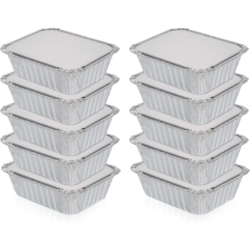 Pack of 50 Aluminium Disposable Foil Food Container with Lids,