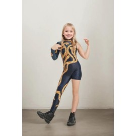 Sufeasdf Girls Gold Snake Costume Concert Bodysuit Birthday Party Cosplay Outfit, Kids 110