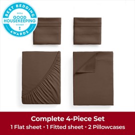 Mellanni Queen Sheets Set - 4 PC Iconic Collection Bedding - Hotel Luxury, Extra Soft, Cooling Bed Sheets - Wrinkle, Fade, Stain Resistant (Queen, Brown)
