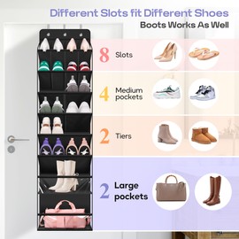 MISSLO Clear Over the Door Shoe Organizer Large Deep Pockets Hanging Shoe Rack for Closet Fit 20 Pairs Shoe Holder for Sneakers Boots Storage, Black