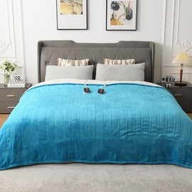 WOOMER Heated Blanket King Size,Durable Flannel and Soft Sherpa,Dual Control,84” × 90” Electric Blanket, 10 Heat Levels&0.5-12h auto-Off, Overheat Protection,Energy Efficient