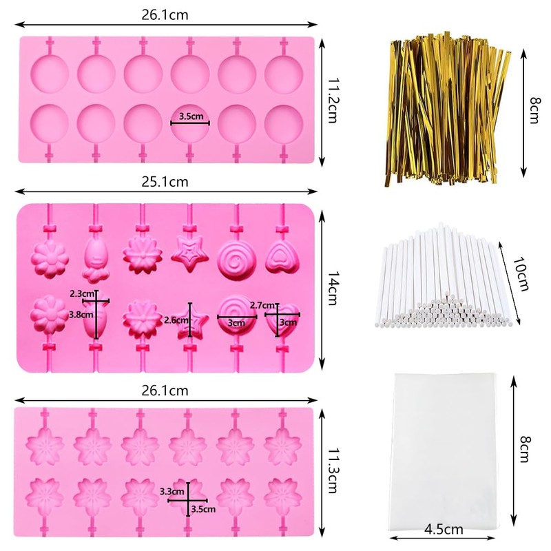 DSIOHFEI 3 Pack Silicone Lollipop Molds, 12-Capacity Hard Candy Molds,