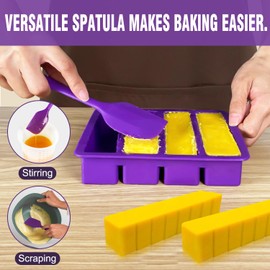 Walfos Silicone Butter Mold with Lid and Spatula, Non-Stick Tray Fits Standard Butter Stick Size, Large Cavity, Holds 8 TBSP, Ideal For Soap Bar, Energy Bar, Brownie, Cake, Purple