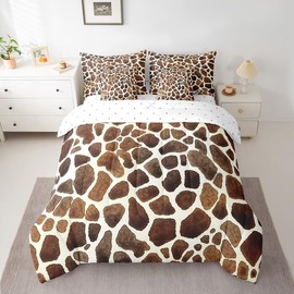 Feelyou Giraffe Print Comforter Set 7 Pieces Queen Size Kids Giraffe Fur Texture Print Bedding Set Zoo Farmhouse Bed Set Bed in a Bag with Comforter, Sheets, Pillowcases & Cushion Covers （No Real Fur）