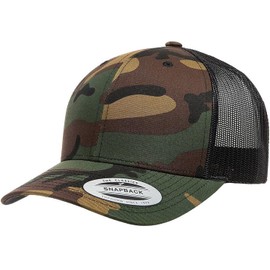 Joe's USA YP Classics 6606 Six-Panel Snapback Retro Trucker Cap - OSFM - 1 Pack - Green Camo/Black