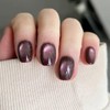 Short Press on Nails Cat Eye Fake Nails Purple Acrylic
