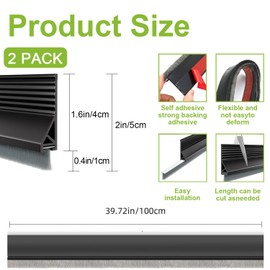 DINGLIAN 2 PCS Door Brush Bottom Sweep, Self Adhesive Door Sweep for Bottom of Doors, Draft Stopper for Dust/Noise/Hot or Cold Air Insulation, 2" W x 39" L, Black
