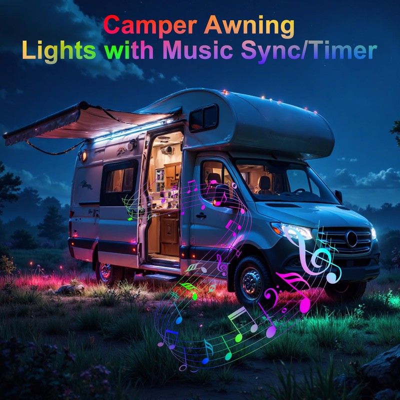 16.4FT RV Awning Lights with App / Remote Control, 12V