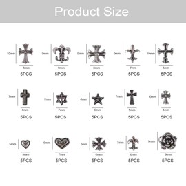 Youery Pack of 75 Cross Nail Art Charms, 3D Metal Punk Nail Art Pendants, Vintage Nail Art Accessories, DIY Nail Art Decoration for Women Girls Nails DIY Decoration