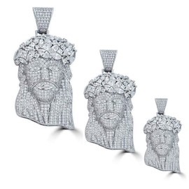 HarlemBling Solid 925 Sterling Silver Iced Out Jesus Piece Pendant - Men's - Great For Any Chain! Icy Baguette CZ - 3 Sizes Small. Medium, & Large (Small 1.5")