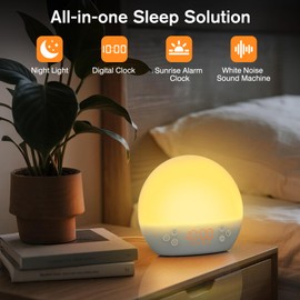 Sunrise Alarm Clock for Heavy Sleepers Adults,White Noise Sound Machine 30 Soothing Sounds, Dimmable Digital Clock&Night Light, Sound Machine/Bedside Lamp/Alarm Clocks for Bedrooms,Ideal for Gift