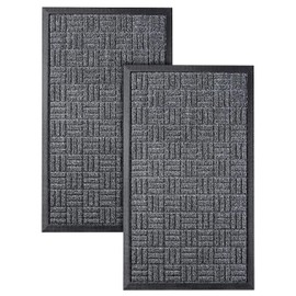 Front Door Mats, 2 Pc Set, 29.5 x 17, All Weather Entry and Back Yard, Indoor and Outdoor Safe, Slip Resistant Rubber Backing, Absorbent and Waterproof, Dirt Trapping Rugs for Entryway