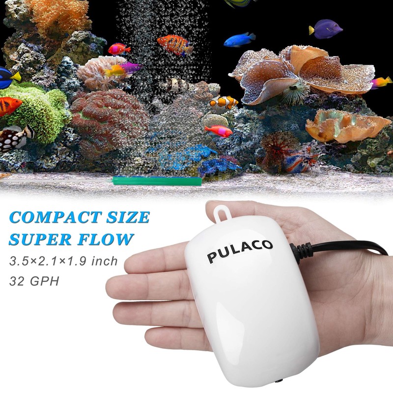 PULACO Ultra Quiet Mini Aquarium Fish Tank Air Pump for