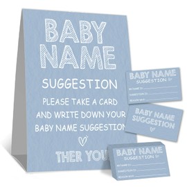 Navy Blue Baby Shower Name Suggestion Game, 1 Standing Sign (8"x10") and 50 Name Suggestion Cards, Gender Reveal Baby Shower Games Card for Guests, Baby Party Supplies-A06