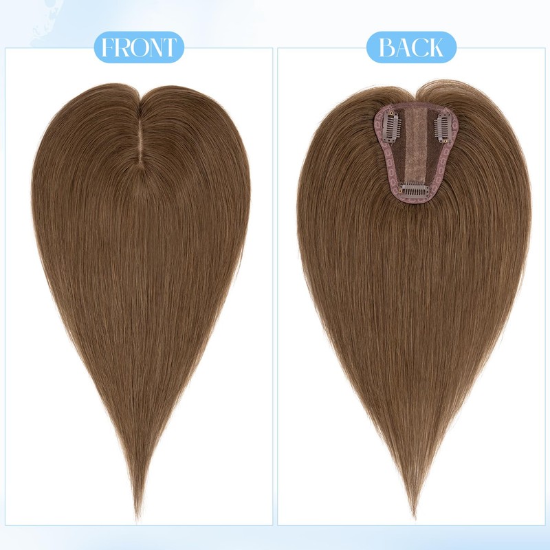 S-noilite Real Human Hair Toppers Meduim Brown for Women with