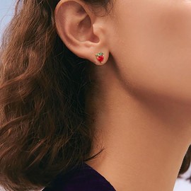 Enautoabs Cute Red Crystal Strawberry Earrings Cz Rhinestone Strawberry Stud Earrings Sweet Crystal Fruit Earrings Jewelry for Women