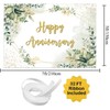 7x5ft Greenery Theme Happy Anniversary Backdrop Green Leaves Gold Glitter