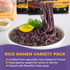 Lotus Foods Bulk Organic Rice Ramen With Miso Soup Variety Bundle - Gluten Free Rice Ramen, Whole Grain Noodles - Forbidden Black, Jade Pearl, Millet & Brown Rice - 2.8 Oz Bags (Pack of 6)
