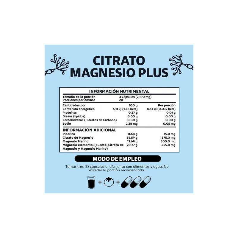 Citrato Magnesio Plus Piperina 455mg Elemental Capsulas Marino Magnesium Citrate