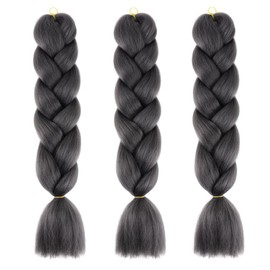 Dark Grey Braiding Hair Extensions for Women 3 Packs 100g/Pack 24Inch High Temperature Ombre Jumbo Synthetic Braiding Hair for Twist Crochet Braids (A38)